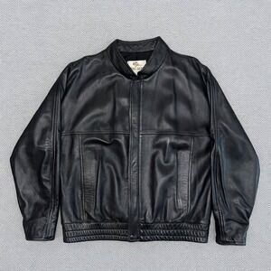 H&H Leather Zip Bomber Jacket Black Men's Size 46 Vintage 1980s